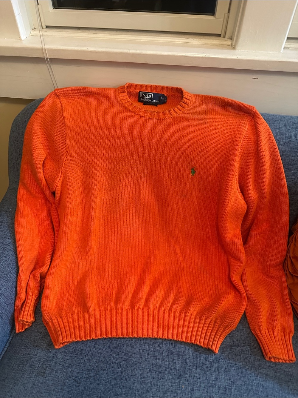 Polo by Ralph Lauren Bright Orange Crewneck Sweater with Green Pony